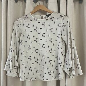 Ann Taylor Cream Blouse with Black Floral Pattern